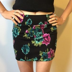 Black Floral Forever 21 Mini Skirt
